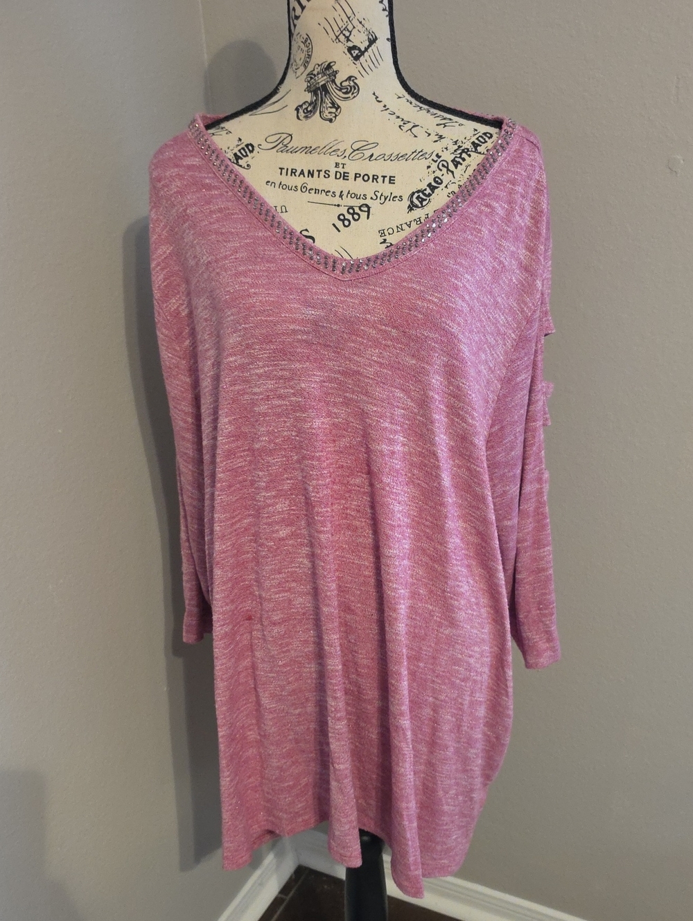 Women's Terra & Sky Heathered Pink V-Neck Tunic Plus Size 4X